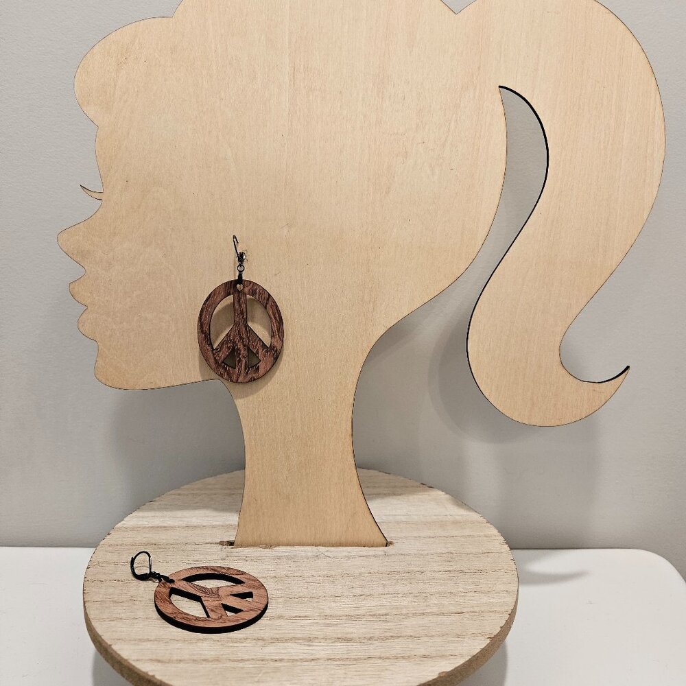 Brand new wood earrings, peace sign, item #Peaceb